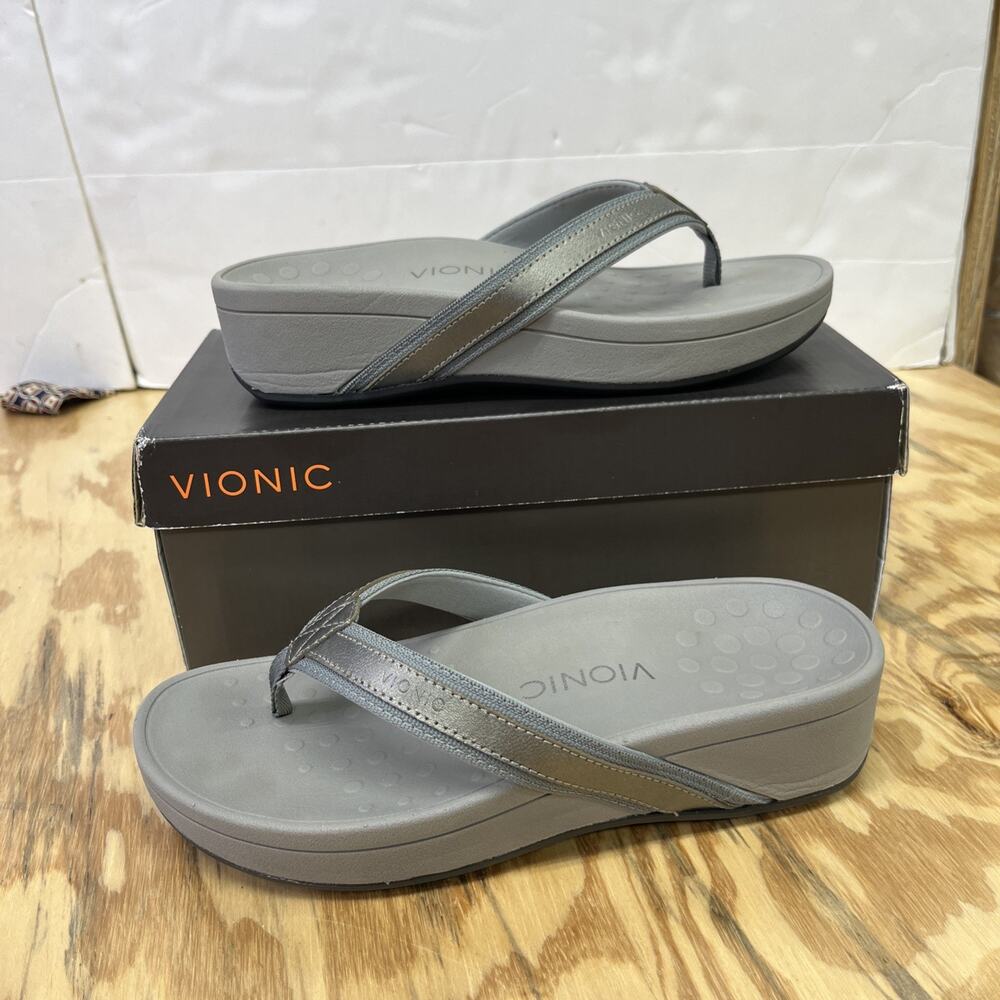 Women's Vionic Wedge Pacific Hightide Platform Sandals Size 8 Wide Pewter Gray